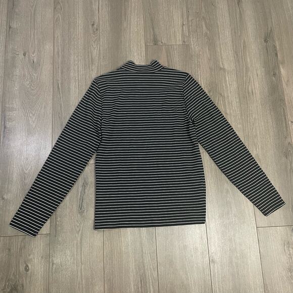 J Crew Long Sleeve Striped Button Shoulder Rib Mock Neck Shirt US Women's L New - Picture 4 of 8